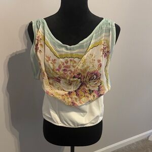Anthropologie Mint and Floral Blouse
